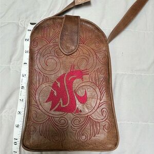 WSU Brown Leather Crossbody Bag Embroidery